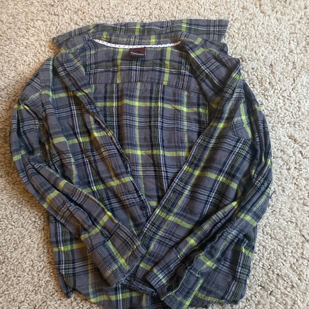 Tony hawk Neon Green,grey, black, and white flannel